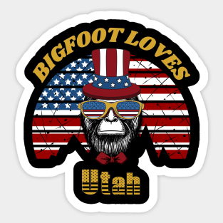 Bigfoot loves America and Utah Sticker